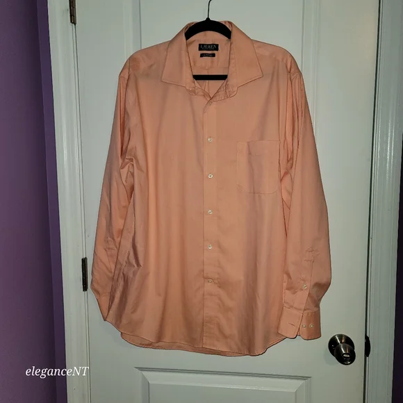 Ralph Lauren Men's Peach Long Sleeve Regular Fit Shirt Sz: XL (17 1/2 collar) - Picture 2 of 10